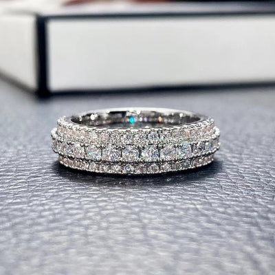 Sanjie, novo anel simples transfronteiriço com três filas de diamantes, joia de moda, anel de princesa para noiva, joias de mulher