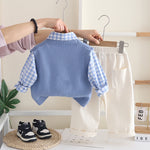 Boys Puppy Print Sweater Vest Shirt Pants Set Spring Autumn 0-4 Years Old