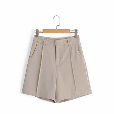 TRAF  Calções chique com bolsos para mulher, vintage, cintura subida, calças curtas