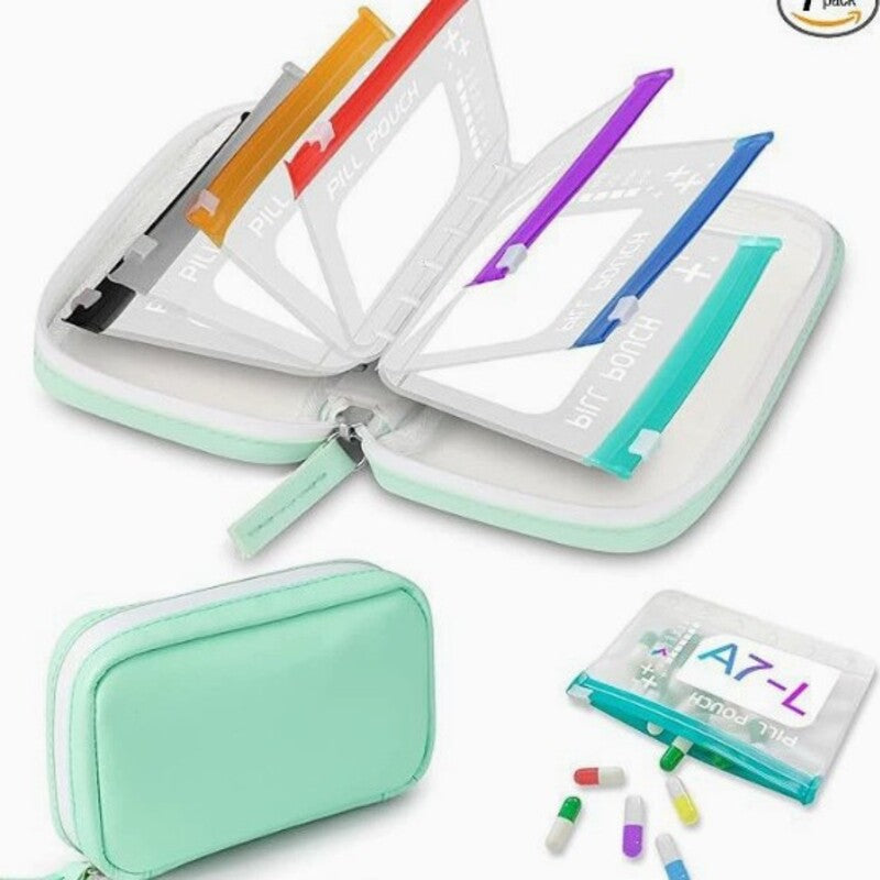 BPA-Free Color-Coded Pill Organizer – Waterproof Zipper Case, 7/14 Compartments