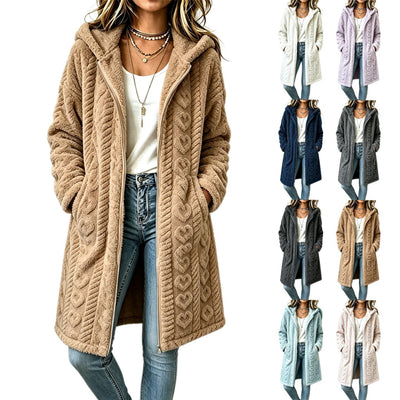 Women's Heart-Pattern Jacquard Hooded Double-Faced Fleece Cardigan