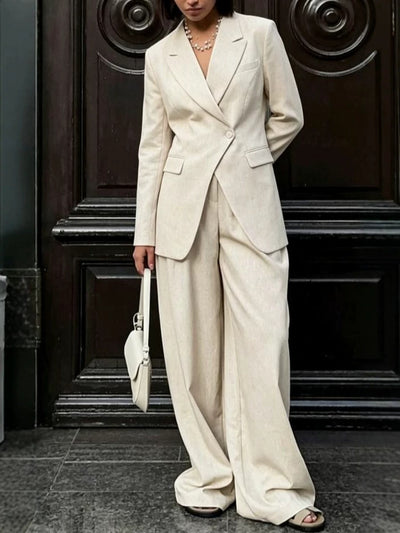 Conjunto de duas peças com blazer de manga comprida para mulher, cor lisa, botões e bolsos falsos, novidade outono-inverno 2026 estilo europeu e americano, Amazon internacional