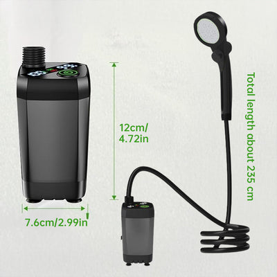 Chuveiro portátil para campismo & caminhadas - recarregável 6000mAh, ecrã digital completo