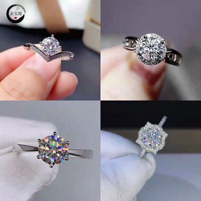 Anel moderno de zircónia em imitação de moissanite com oito corações e oito setas, visto em direto com influenciadores do Kuaishou, para mulher e homem, aliança de seis garras