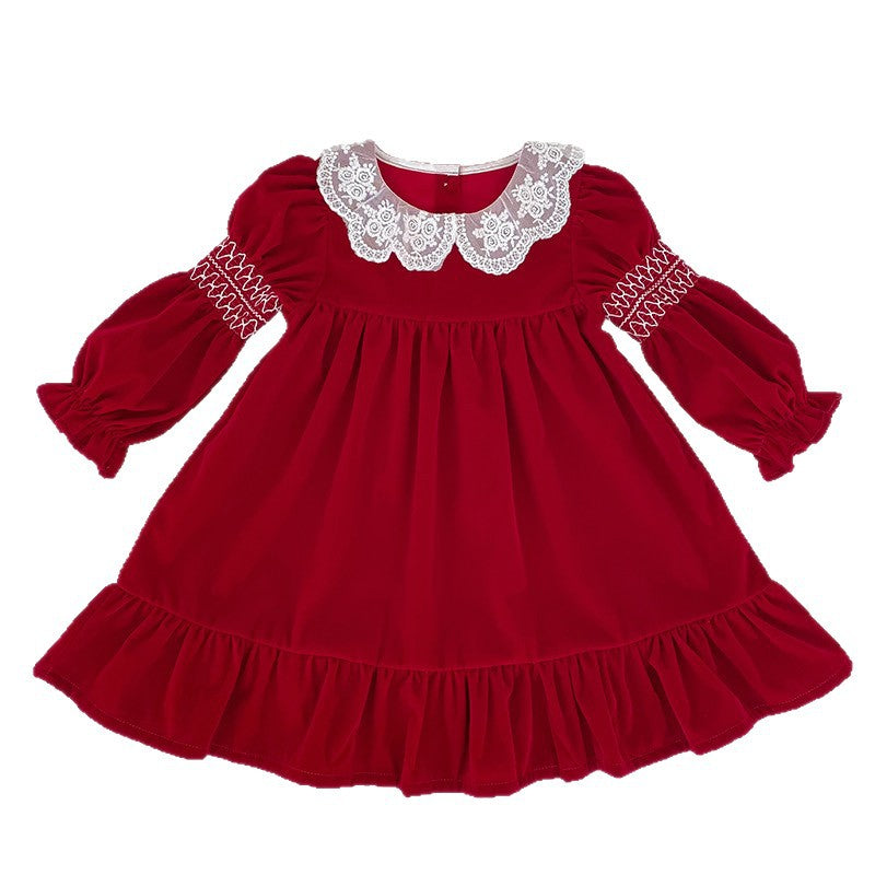 Christmas Red Ruffle Collar Dress for Girls