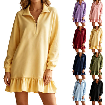 Vestido com gola polo e fecho, manga comprida
