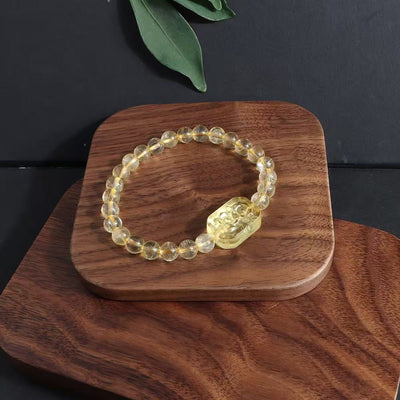 Pulseira Pixiu de citrino natural, contas redondas, joia de energia da riqueza para mulher