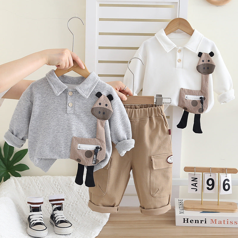 Kids Boys Giraffe Applique Hoodie Two Piece Set Spring Autumn Casual Clothes 0-4 Years Old