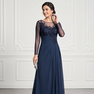 Vestido comprido de noite em chiffon, manga comprida
