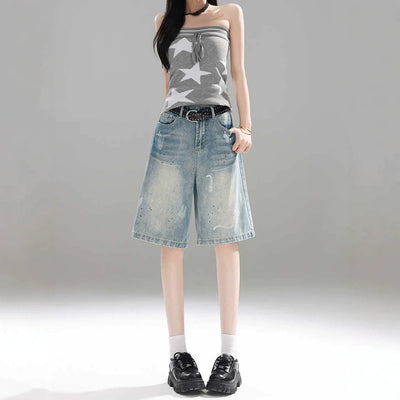 Wide-Leg Cropped Jeans, Splatter Print