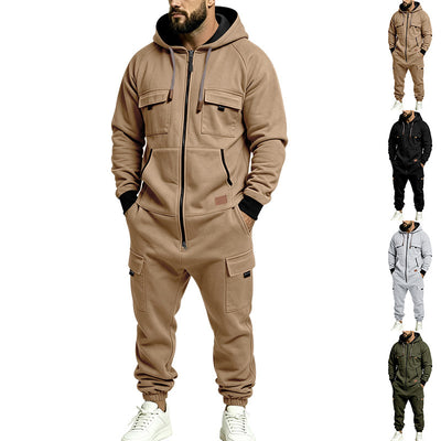 Men's Retro Loose-fitting Hooded Overalls With Multiple Pockets