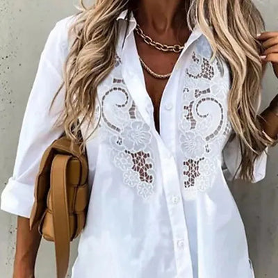 Casual Loose Flower Lace Stitching Long-sleeved Shirt