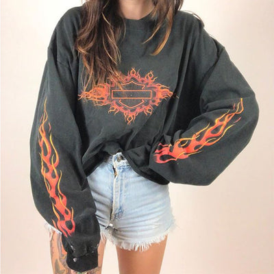 Round Neck Print Long Sleeves Sweater For Women Fall Winter Coat