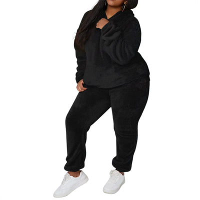 Women's Plush Hooded Two-piece Set