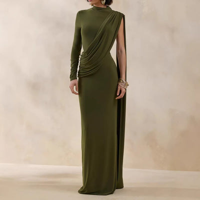 Vestido justo liso assimétrico elegante para mulher, verão