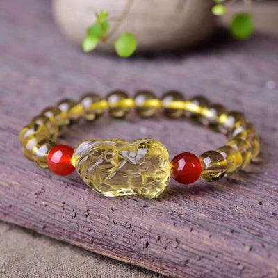 Pulseira de contas Pixiu de citrino natural