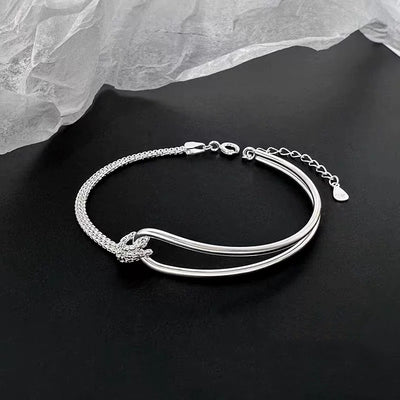 Pulseira quadrada de dupla camada com nó em prata de lei S925 para mulher - Design geométrico unido, joia minimalista na moda para oferecer