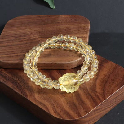 Pulseira Pixiu de citrino natural, contas redondas, joia de energia da riqueza para mulher