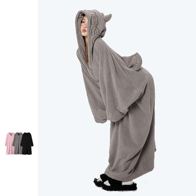 Loose Hooded Ultra-long Lamb Wool Nightgown