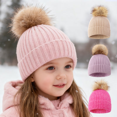 Faux Fur Ball Knitted Beanie