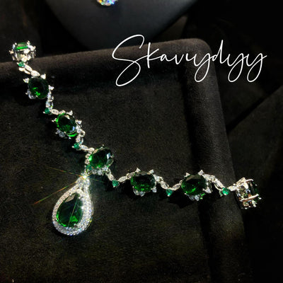Douyin Live Broadcast Heavy Luxury Pigeon Blood Ruby Emerald Set Chain Women's Banquet Classy Engagement Bridal Necklace Women