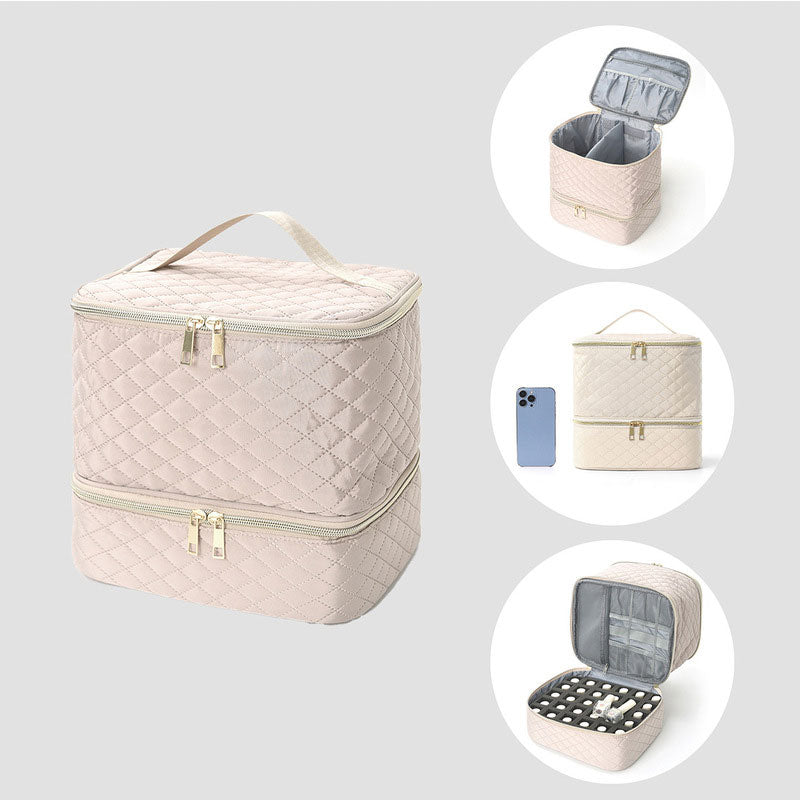 Portable 30-Compartment Nail Organizer Case with Polish & Oil Bags, All-in-One Manicure Tools & Cosmetic Storage Kit