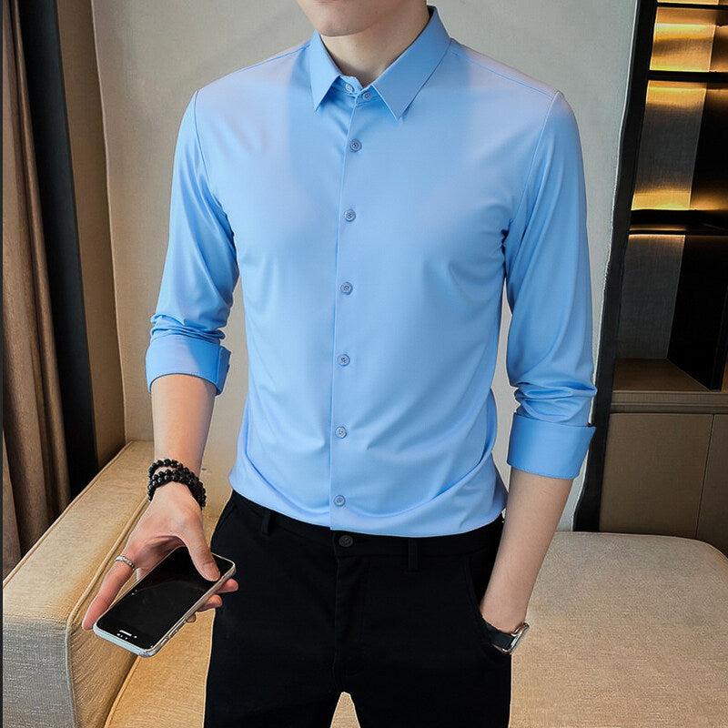 Men's Business Long Sleeve Solid Collar Shirt