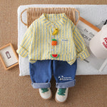 Spring Autumn Vertical Stripe Fruit Print Two-Piece Shirt Set for 0-4 Years Old Boys and Girls