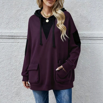 Sweatshirt com capuz de comprimento médio solta para mulher
