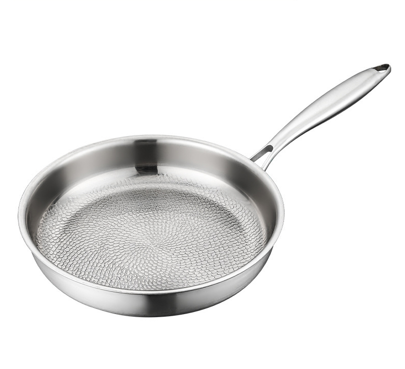 Titanium pan, flat bottomed frying pan, uncoated stainless steel household stir fry pan, non stick pan