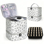 Portable 30-Compartment Nail Organizer Case with Polish & Oil Bags, All-in-One Manicure Tools & Cosmetic Storage Kit