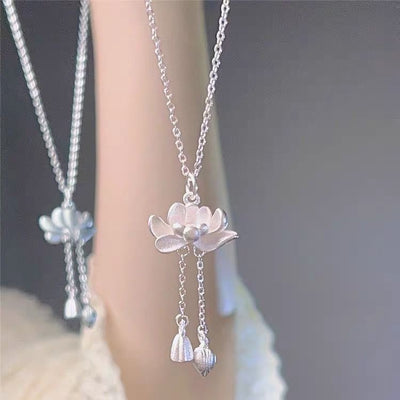 Novo colar lótus com borla para mulher, sucesso de vendas, pendente lótus da sorte, estilo novo chinês de nicho
