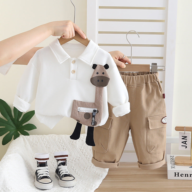 Kids Boys Giraffe Applique Hoodie Two Piece Set Spring Autumn Casual Clothes 0-4 Years Old