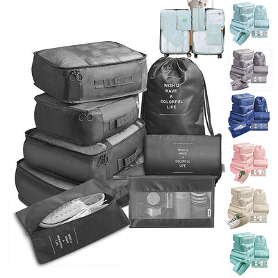 Conjunto de 8 sacos organizadores para mala, arrumação de viagem para roupa, roupa interior e sapatos, cubos de arrumação