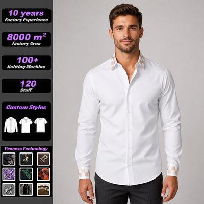Paul Solomon Cross-border  10,000-stitch Embroidered Long Sleeve Men's Shirts, Fashion Versatile Men's Shirts Wholesale
