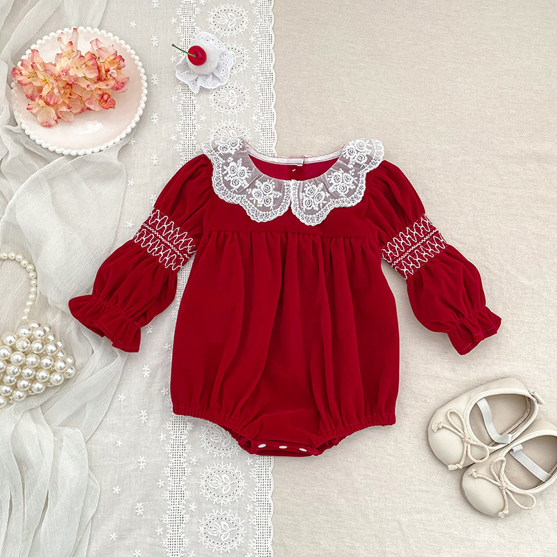 Christmas Red Ruffle Collar Dress for Girls