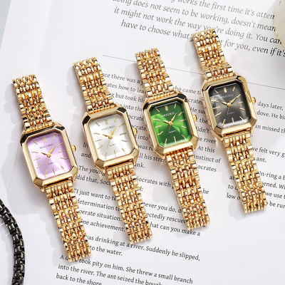 Relógio quadrado de senhora com bracelete de aço