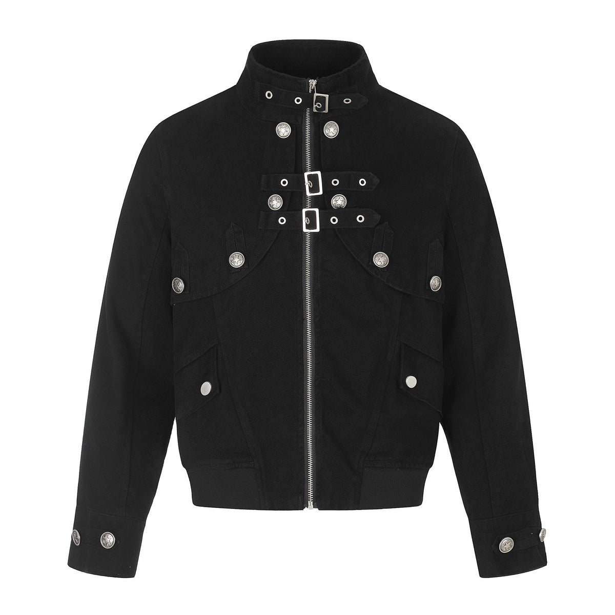Techwear Double-Breasted Metal Zipper Stand Collar Crop Slim Fit Jacket