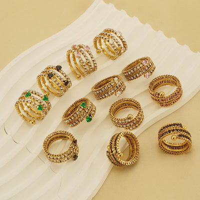 Stainless Steel 18K Full Diamond Multilayer Ring Inlaid Zirconium
