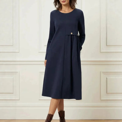 New Round-neck Long-sleeve Plus-size Casual Loose-fitting Long Solid-color Dress