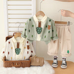 Children's All-Over Print Tree Sweater Three-Piece Set, Spring Autumn Unisex Knitwear Outfit 0-4 Years Old