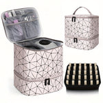 Portable 30-Compartment Nail Organizer Case with Polish & Oil Bags, All-in-One Manicure Tools & Cosmetic Storage Kit