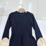three-dimensional flower long sleeved dress with elegant temperament and waist cinching