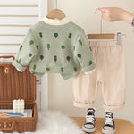 Children's All-Over Print Tree Sweater Three-Piece Set, Spring Autumn Unisex Knitwear Outfit 0-4 Years Old