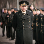 Replica Soviet Navy M69 Officer's Winter Overcoat - Black 12-Button Wool Melton Long Coat