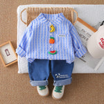 Spring Autumn Vertical Stripe Fruit Print Two-Piece Shirt Set for 0-4 Years Old Boys and Girls