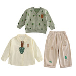 Children's All-Over Print Tree Sweater Three-Piece Set, Spring Autumn Unisex Knitwear Outfit 0-4 Years Old