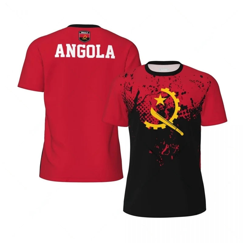 Angola Flag Jersey Summer Fashion Short Sleeve Casual Men's Quick Dry