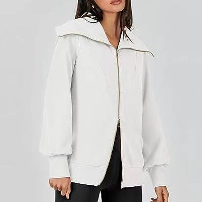 Comfortable Large Collar Double Zipper Sweater