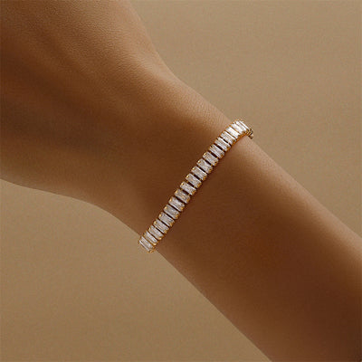 Pulseira quadrada clássica em latão estilo europeu e americano com corrente cravejada de strass